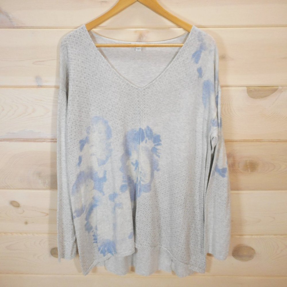 J Jill Women's Size L Pullover Sweater V-neck Light Gray 100% Cotton Pure Jill